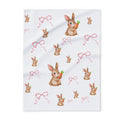 Cute Bunny Carrot Fleece Blanket — Pastel Ribbon Easter Throw