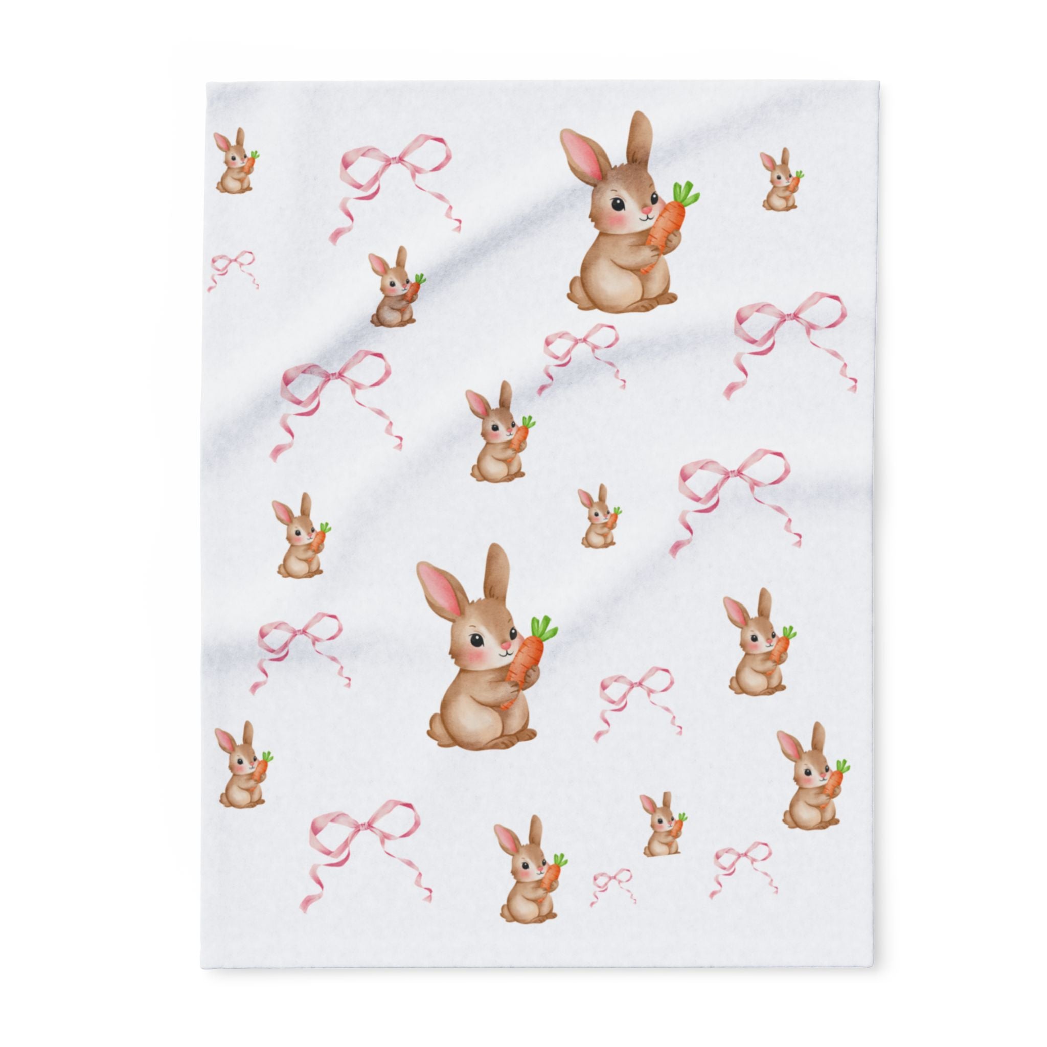 Cute Bunny Carrot Fleece Blanket — Pastel Ribbon Easter Throw