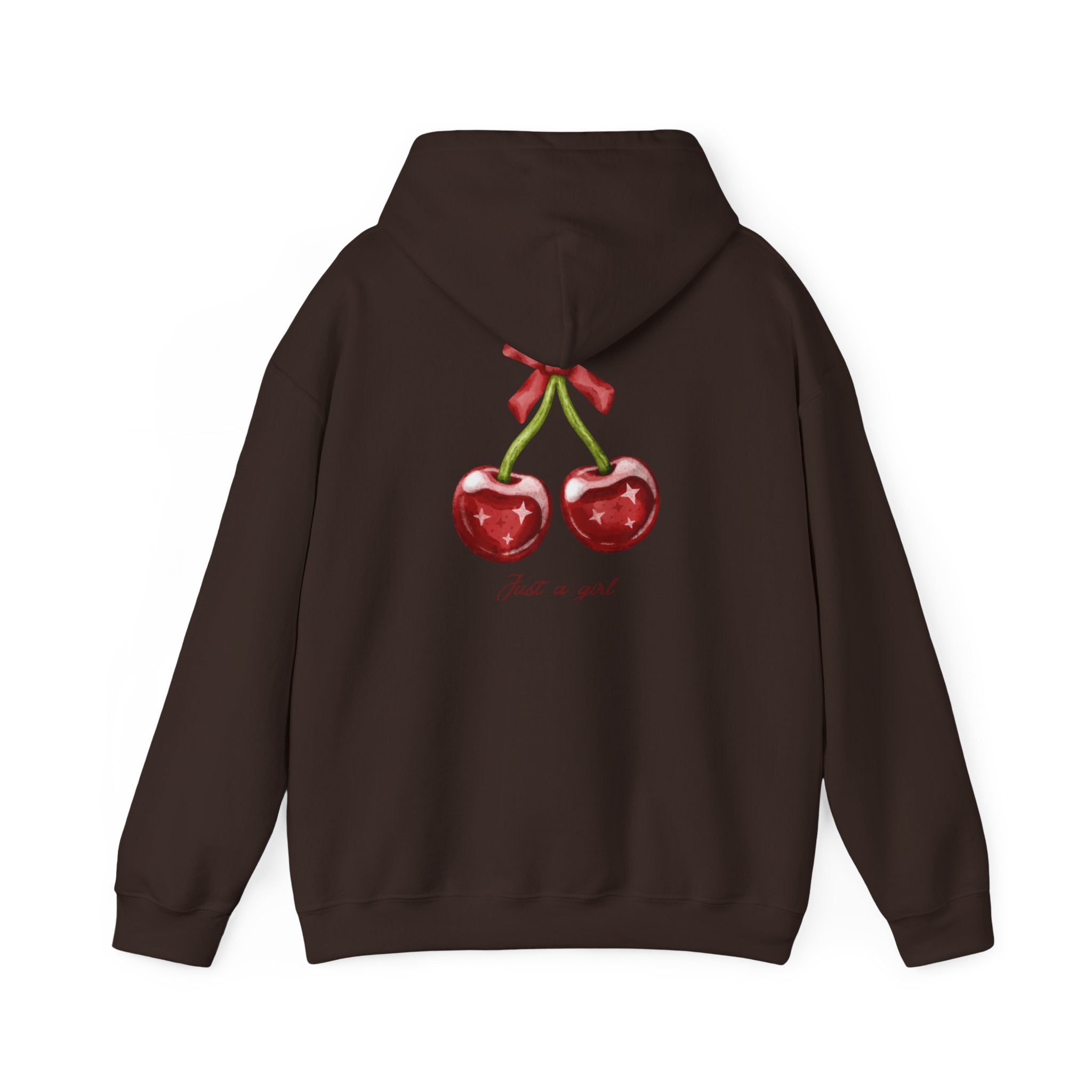 Cherry Graphic Hoodie — "Just a Girl" Vintage Fruit Pullover