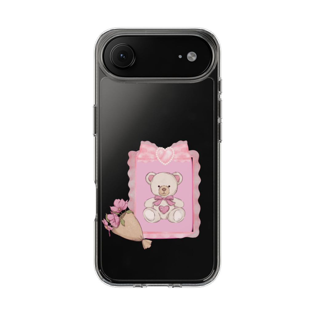 Clear Phone Case — Pink Teddy Bouquet Design