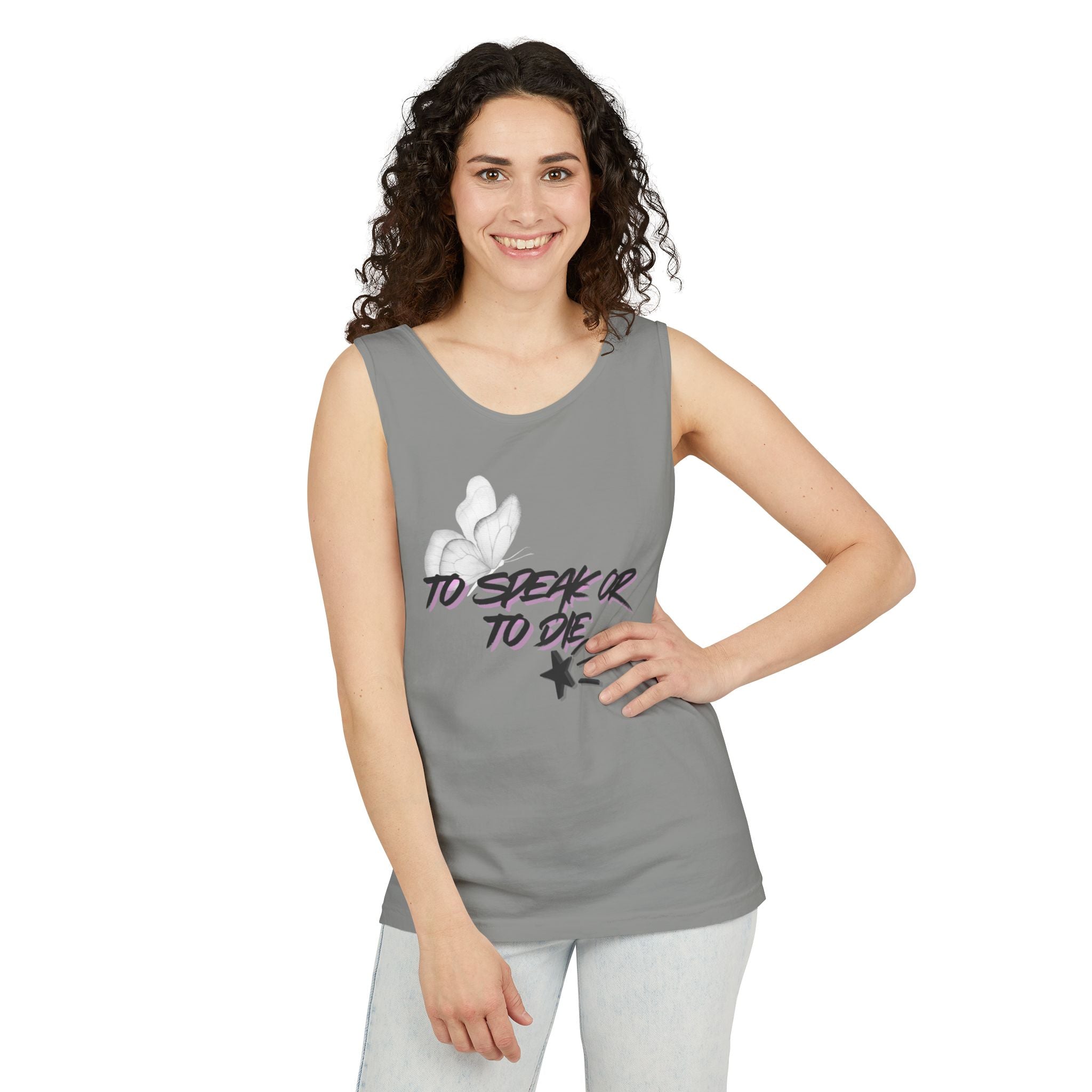 Tank Top — "To Speak or To Die" Graphic Tank with Floral Accent