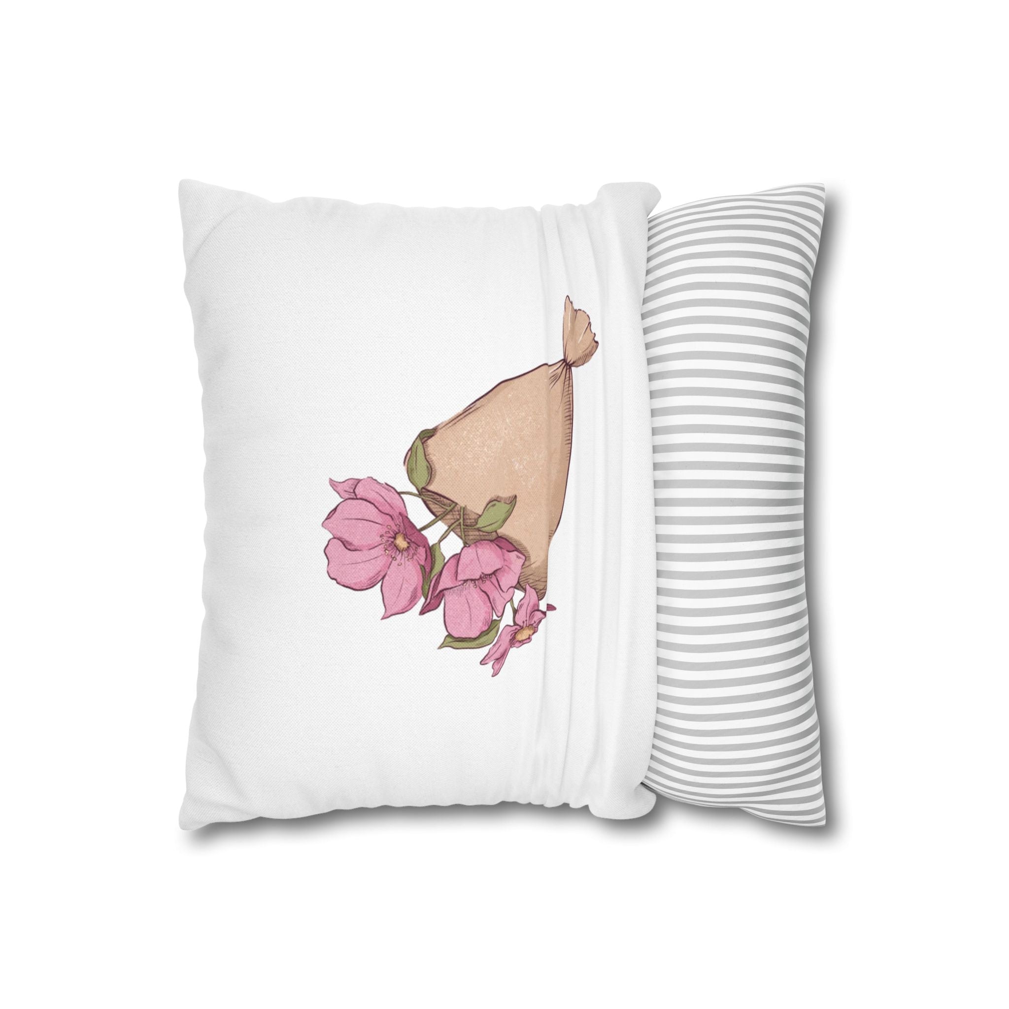 Teddy Bear Pink Floral Throw Pillowcase — Cute Nursery Accent Cushion Cover