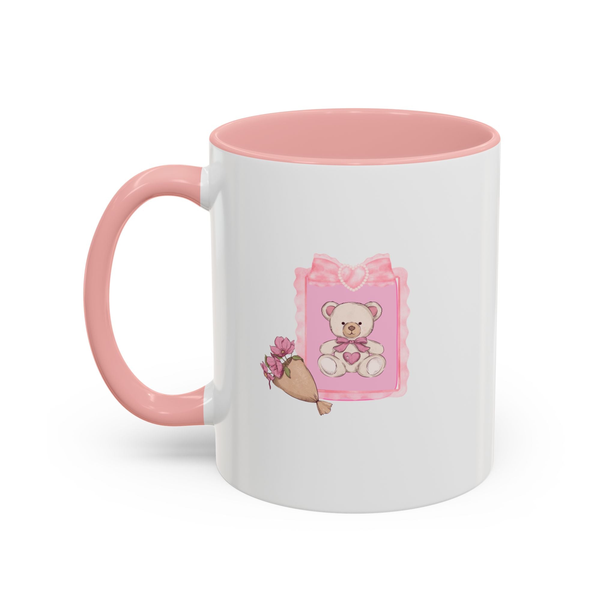 Pink Floral Bouquet Accent Coffee Mug – Cute Rose Wrapped Bouquet Design (11/15 oz)