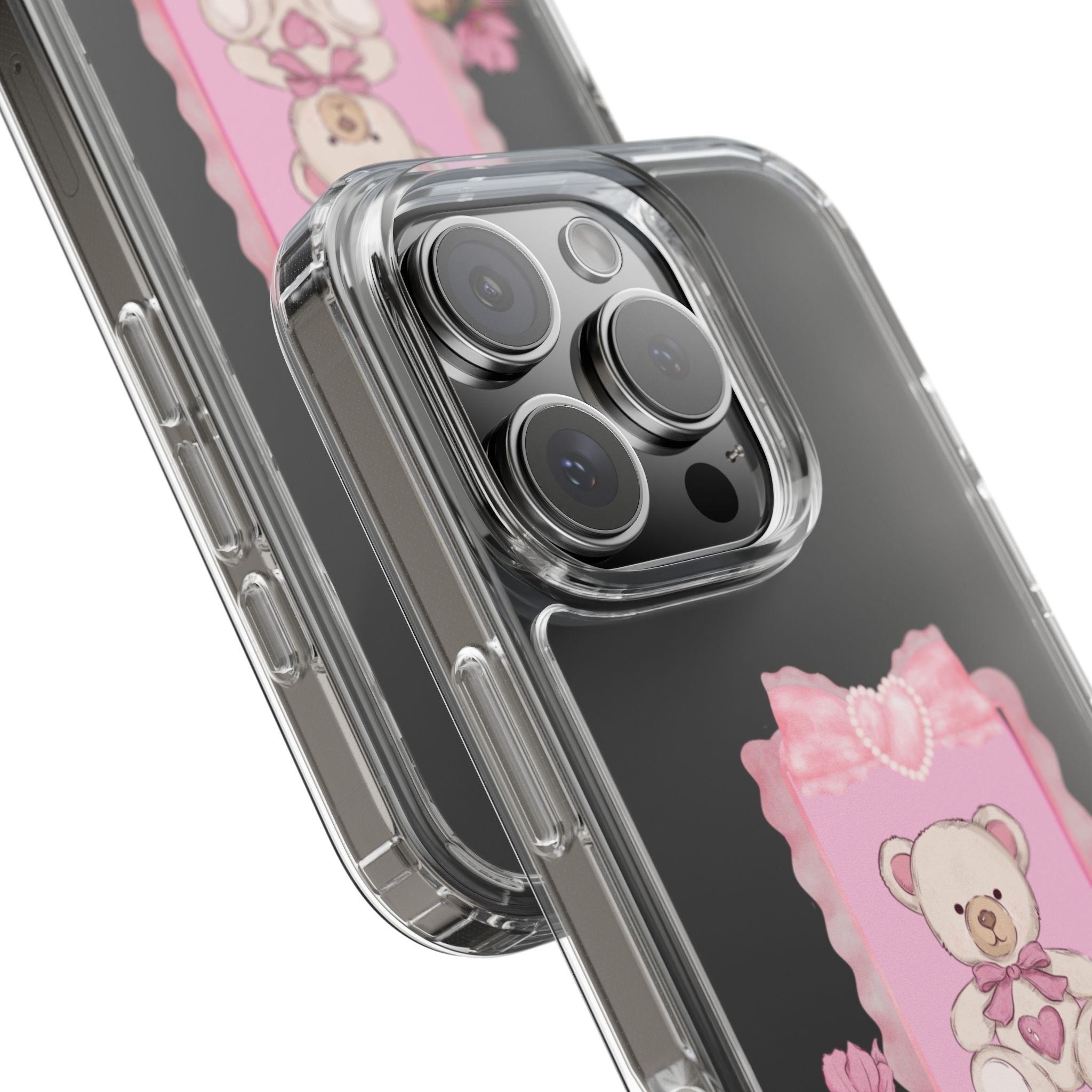 Clear Phone Case — Pink Teddy Bouquet Design