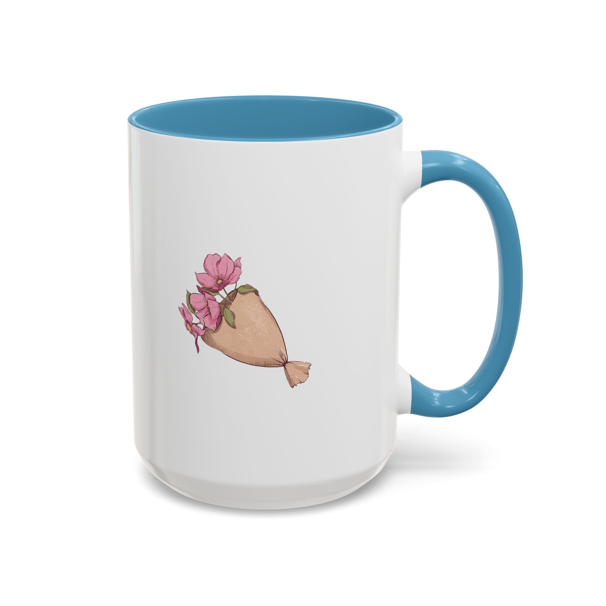 Pink Floral Bouquet Accent Coffee Mug – Cute Rose Wrapped Bouquet Design (11/15 oz)