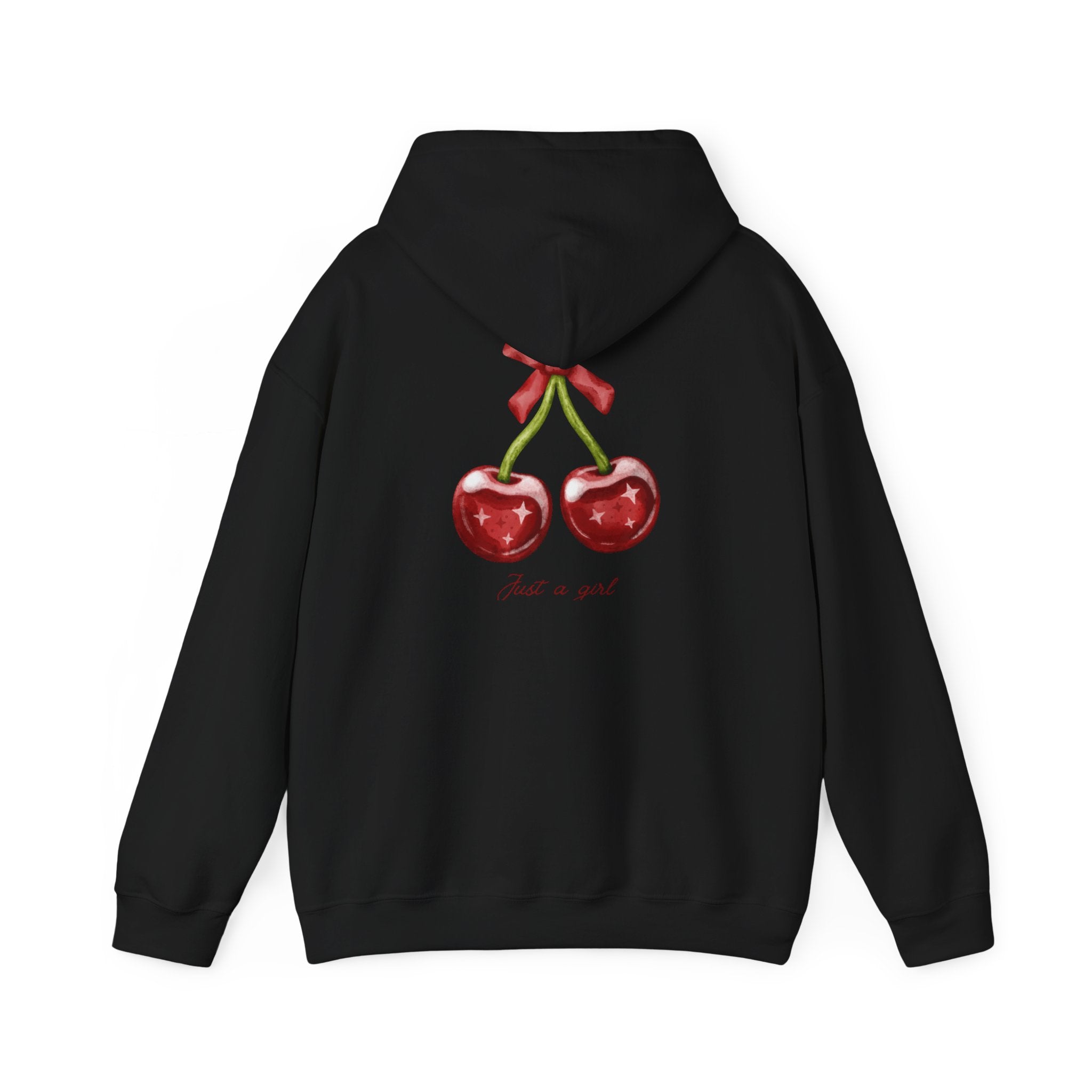Cherry Graphic Hoodie — "Just a Girl" Vintage Fruit Pullover