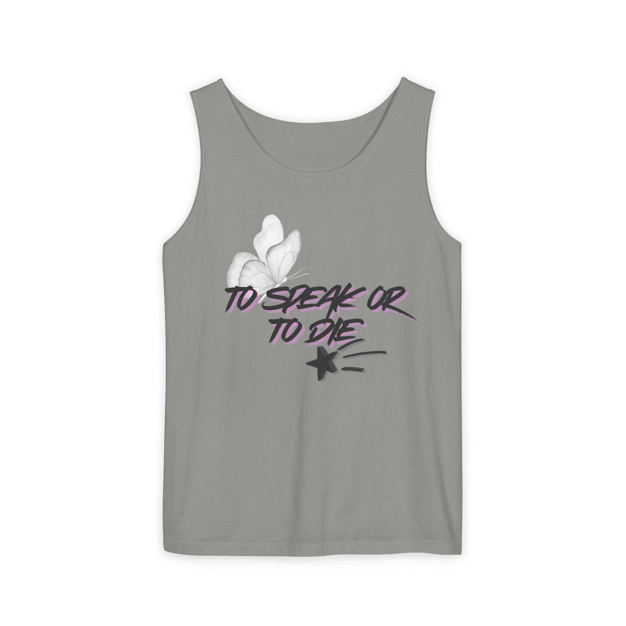 Tank Top — "To Speak or To Die" Graphic Tank with Floral Accent