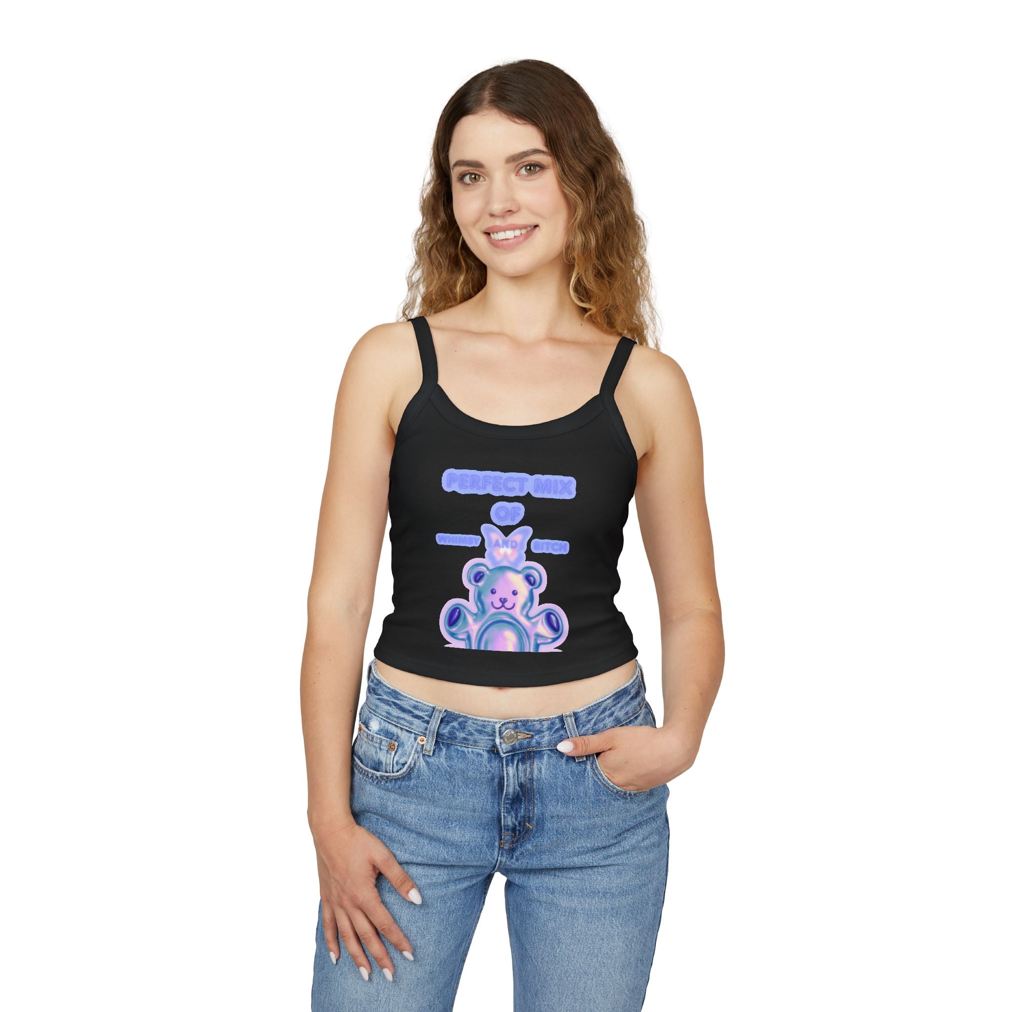 Cute Pastel Bear Spaghetti Tank — "Perfect Mix of Sugar and Spice" Crop Top