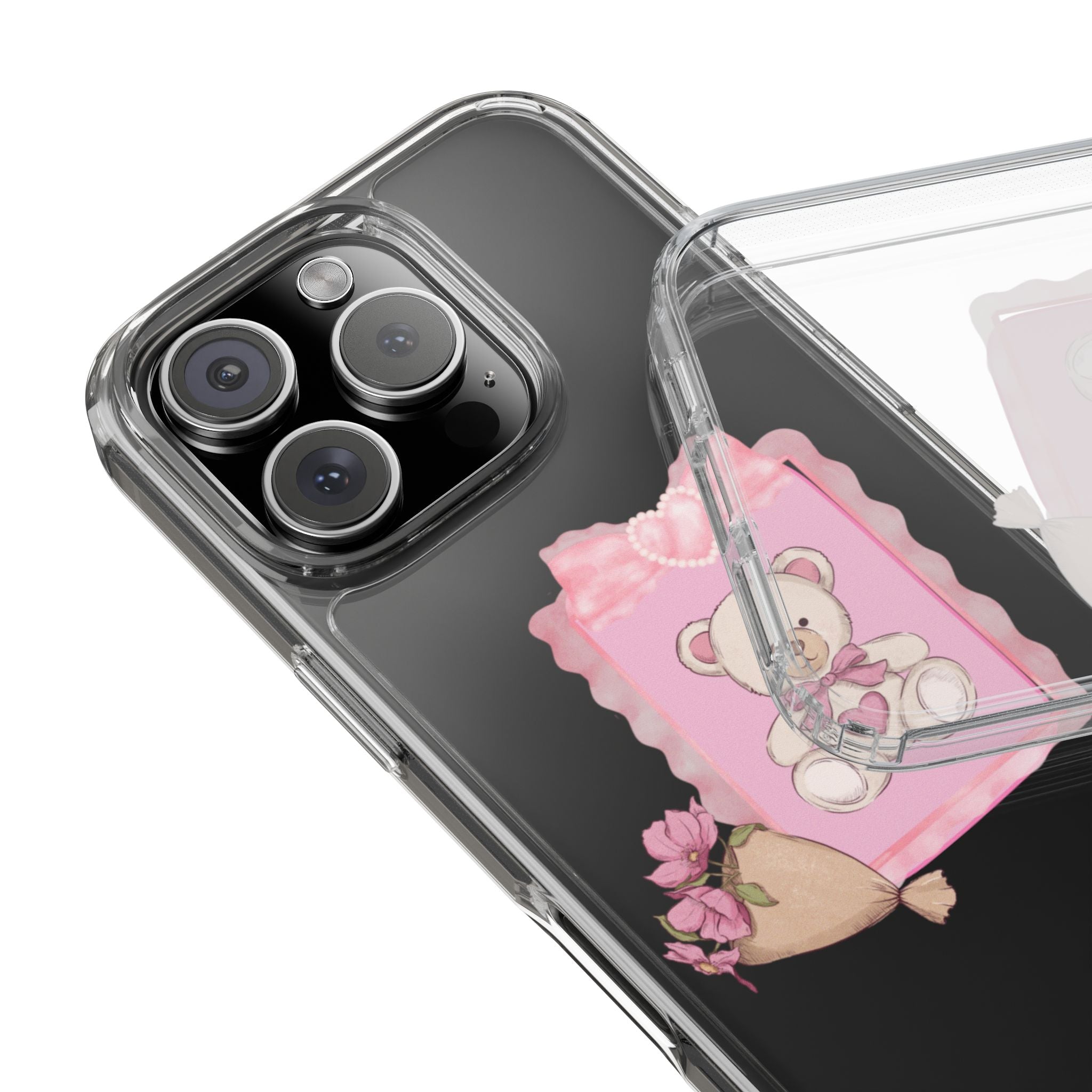 Clear Phone Case — Pink Teddy Bouquet Design