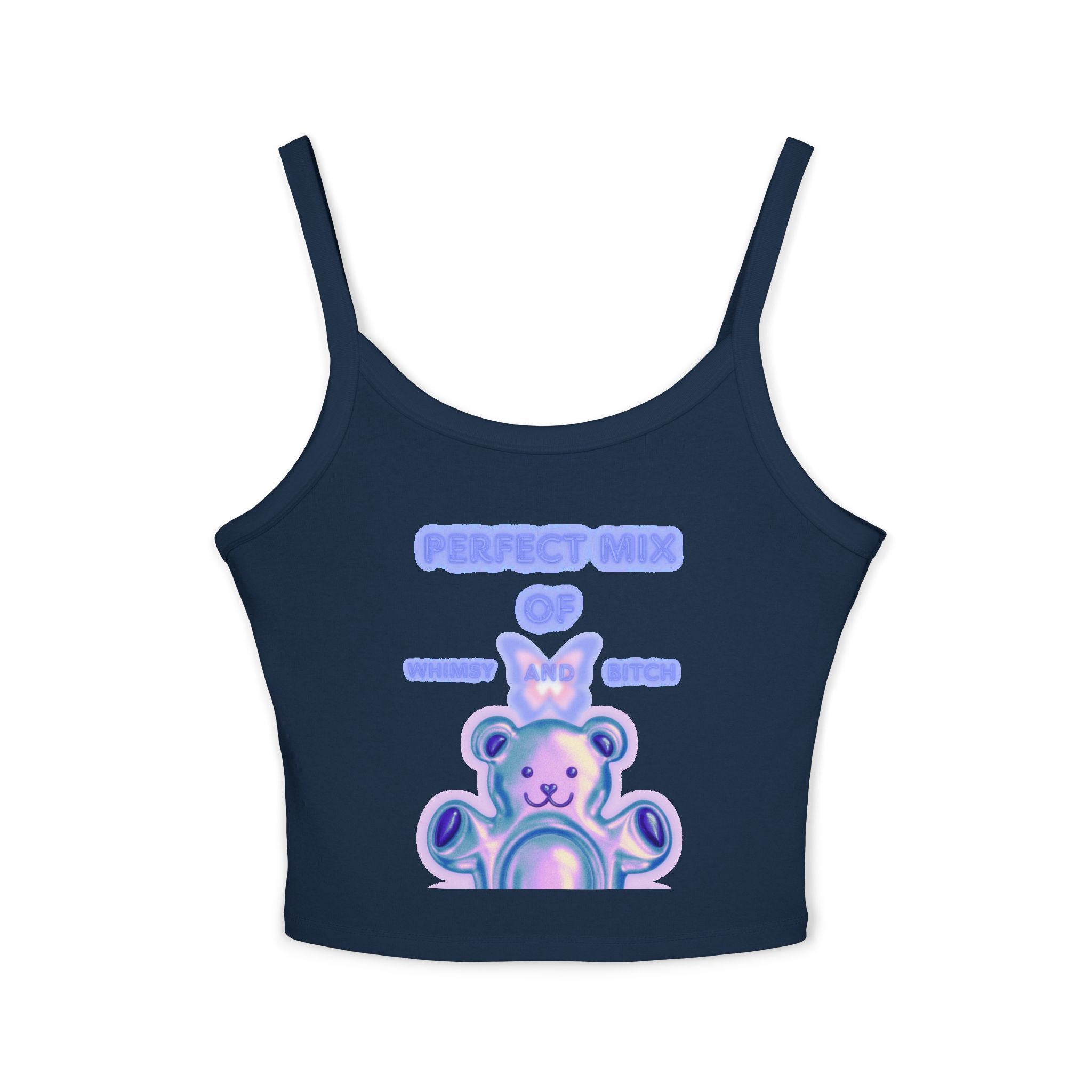 Cute Pastel Bear Spaghetti Tank — "Perfect Mix of Sugar and Spice" Crop Top