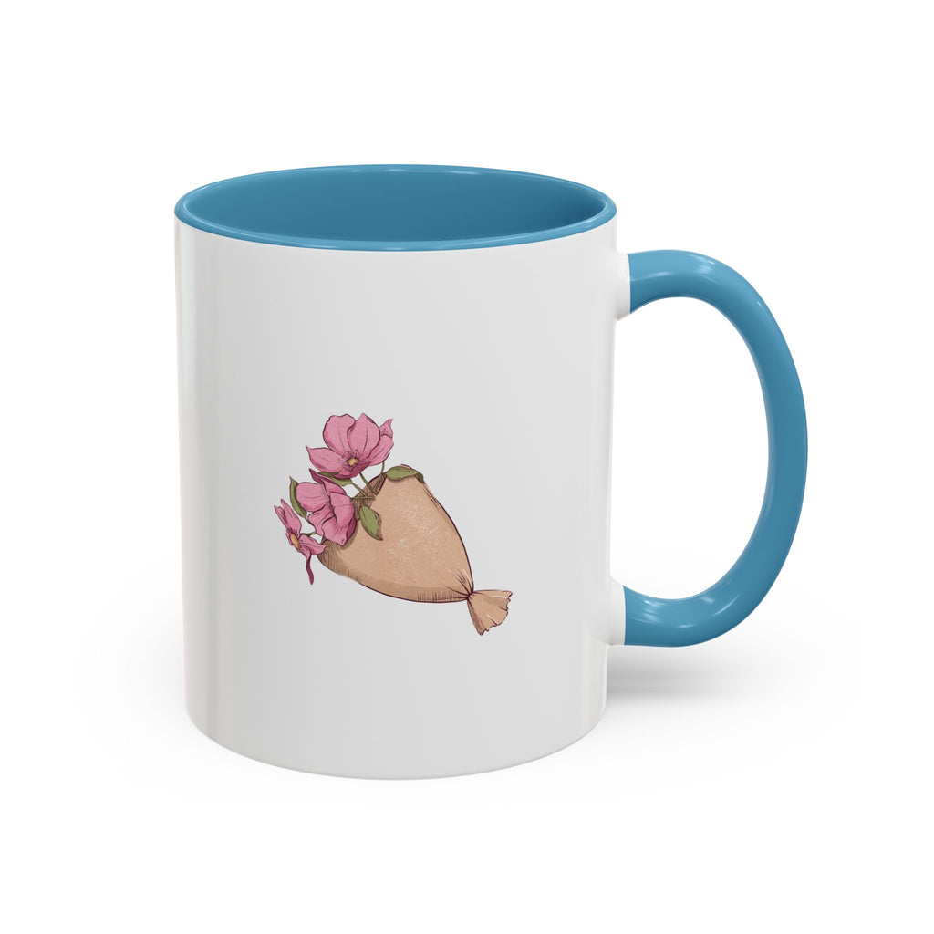 Pink Floral Bouquet Accent Coffee Mug – Cute Rose Wrapped Bouquet Design (11/15 oz)