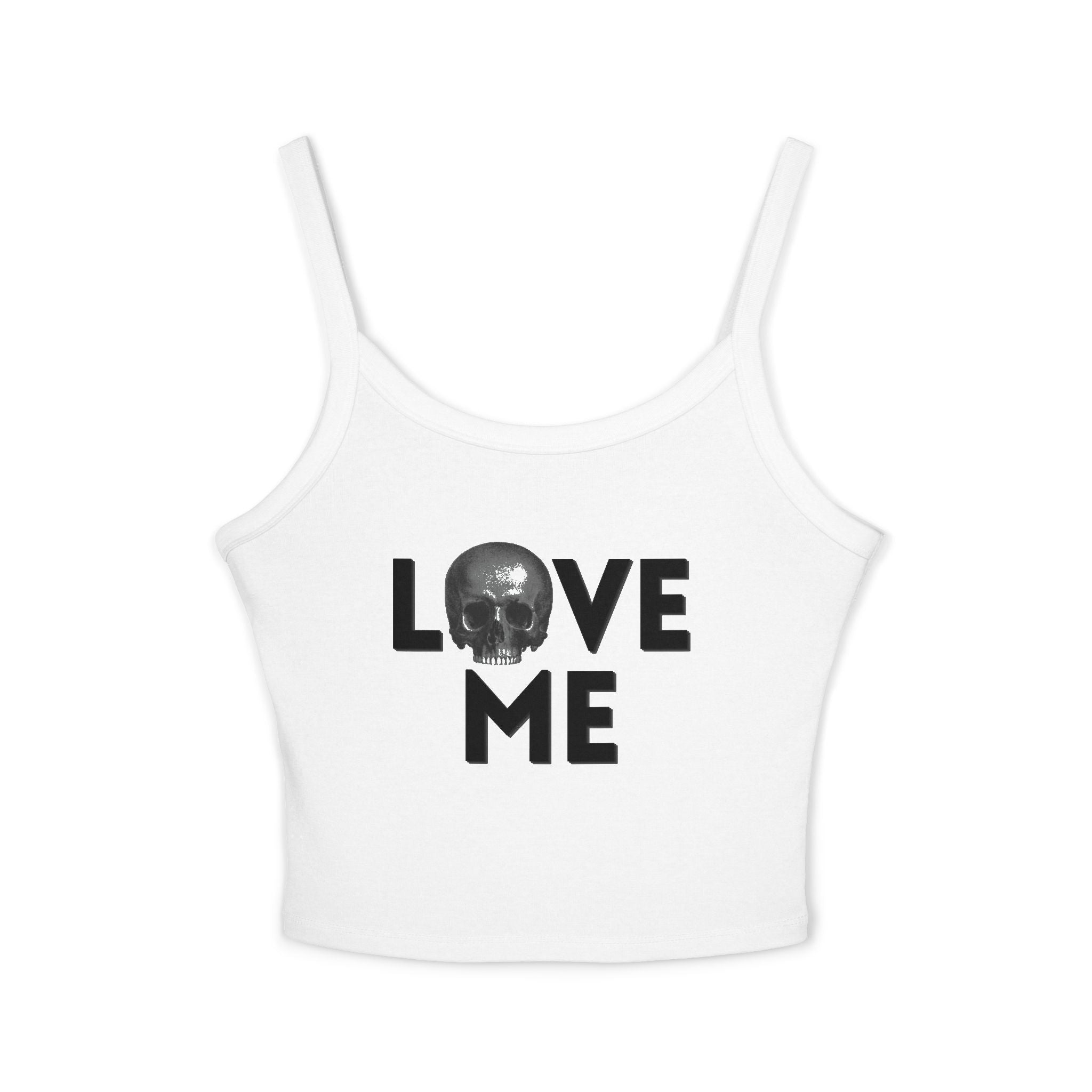 Love Me Skull Tank Top — Women's Spaghetti Strap Crop