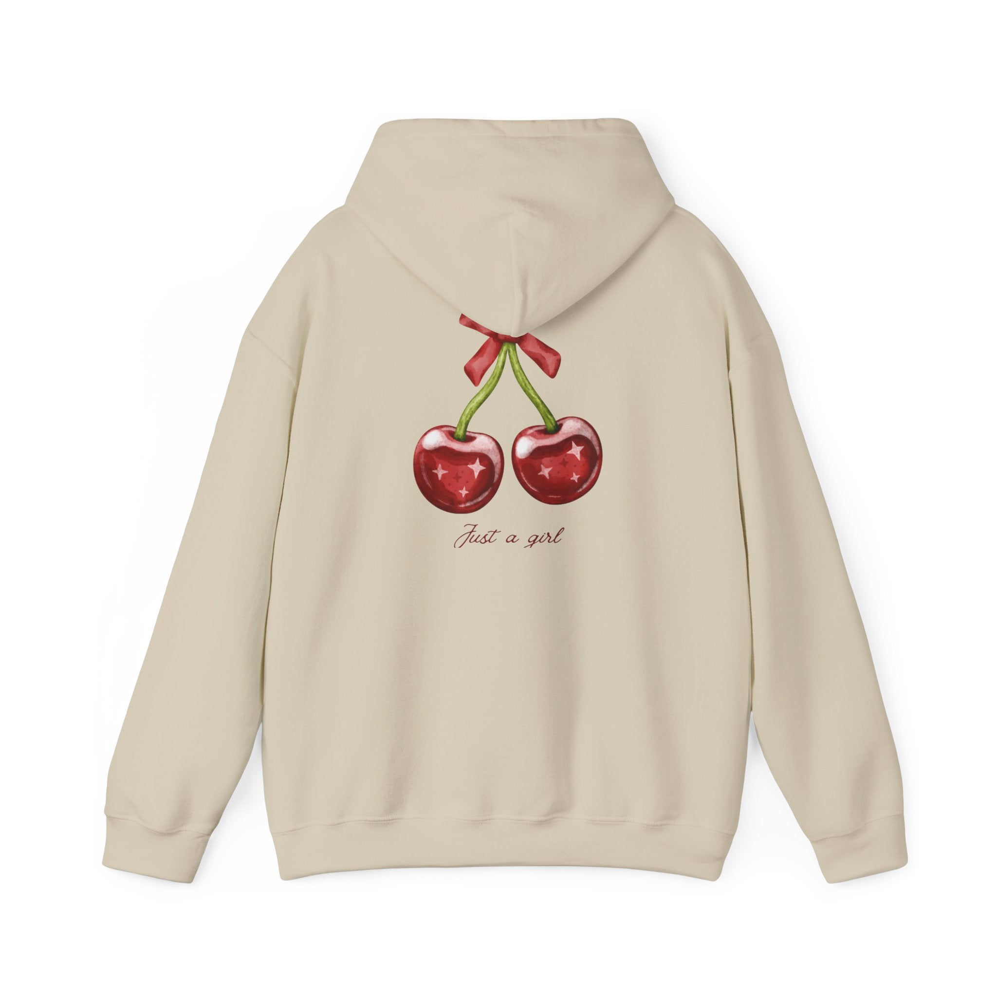 Cherry Graphic Hoodie — "Just a Girl" Vintage Fruit Pullover