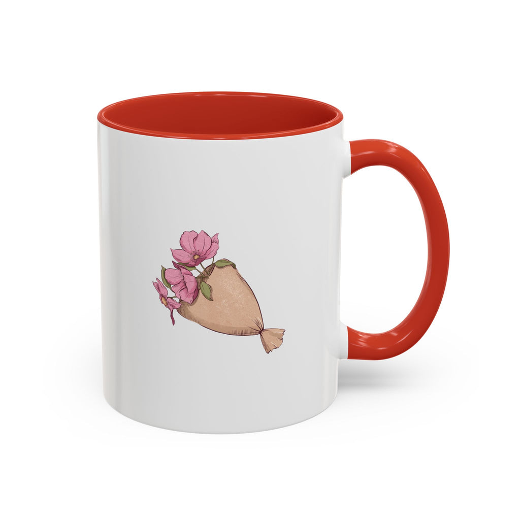 Pink Floral Bouquet Accent Coffee Mug – Cute Rose Wrapped Bouquet Design (11/15 oz)