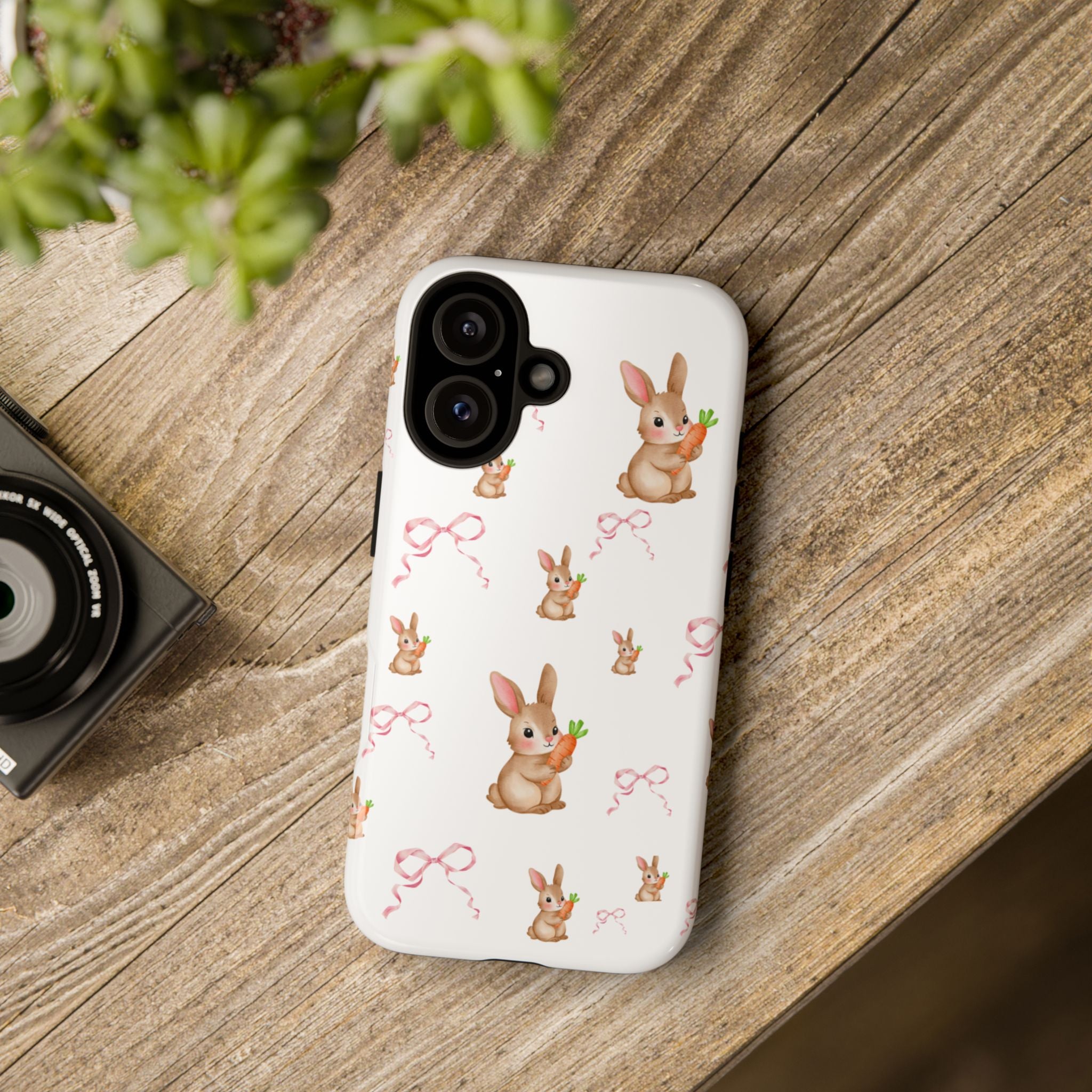 Cute Bunny Pattern Phone Case – Pastel Rabbits & Pink Bows