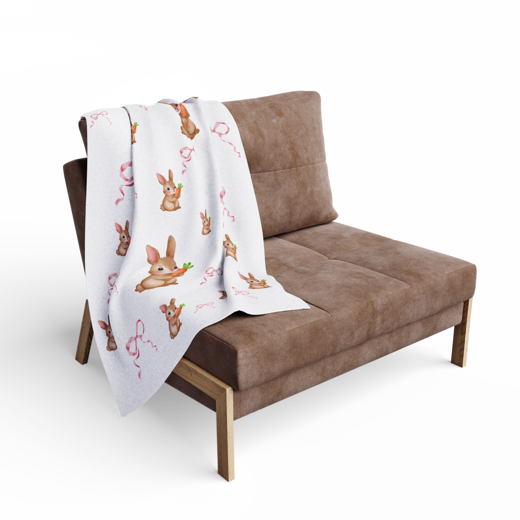 Cute Bunny Carrot Fleece Blanket — Pastel Ribbon Easter Throw