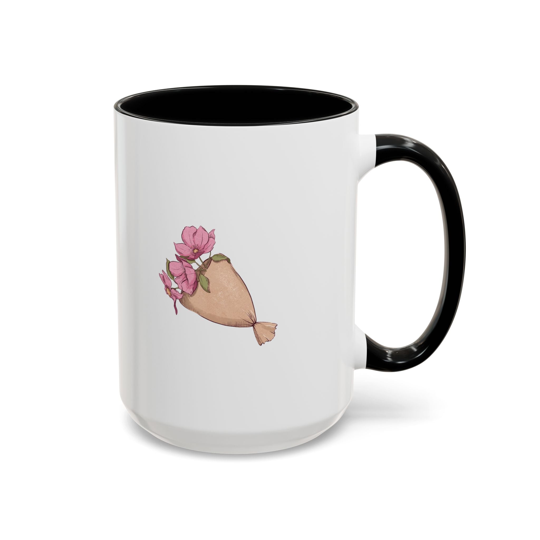 Pink Floral Bouquet Accent Coffee Mug – Cute Rose Wrapped Bouquet Design (11/15 oz)