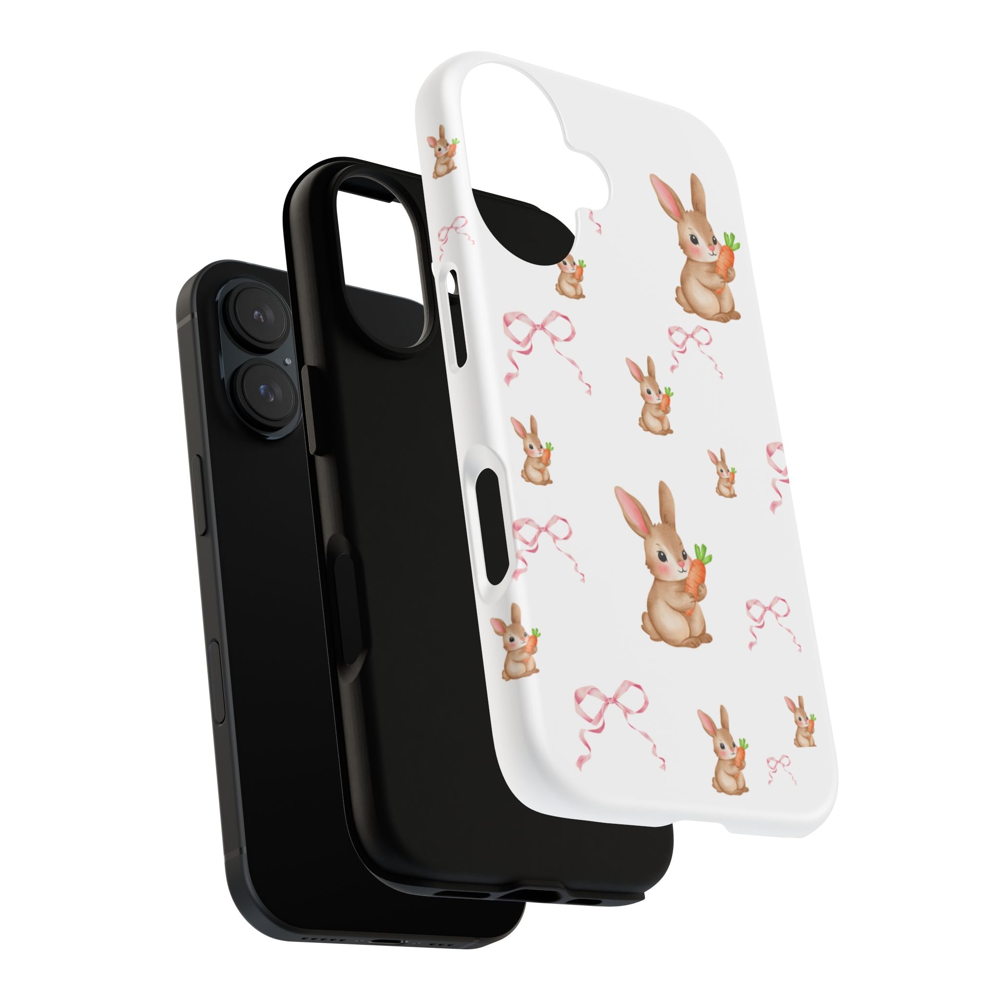 Cute Bunny Pattern Phone Case – Pastel Rabbits & Pink Bows