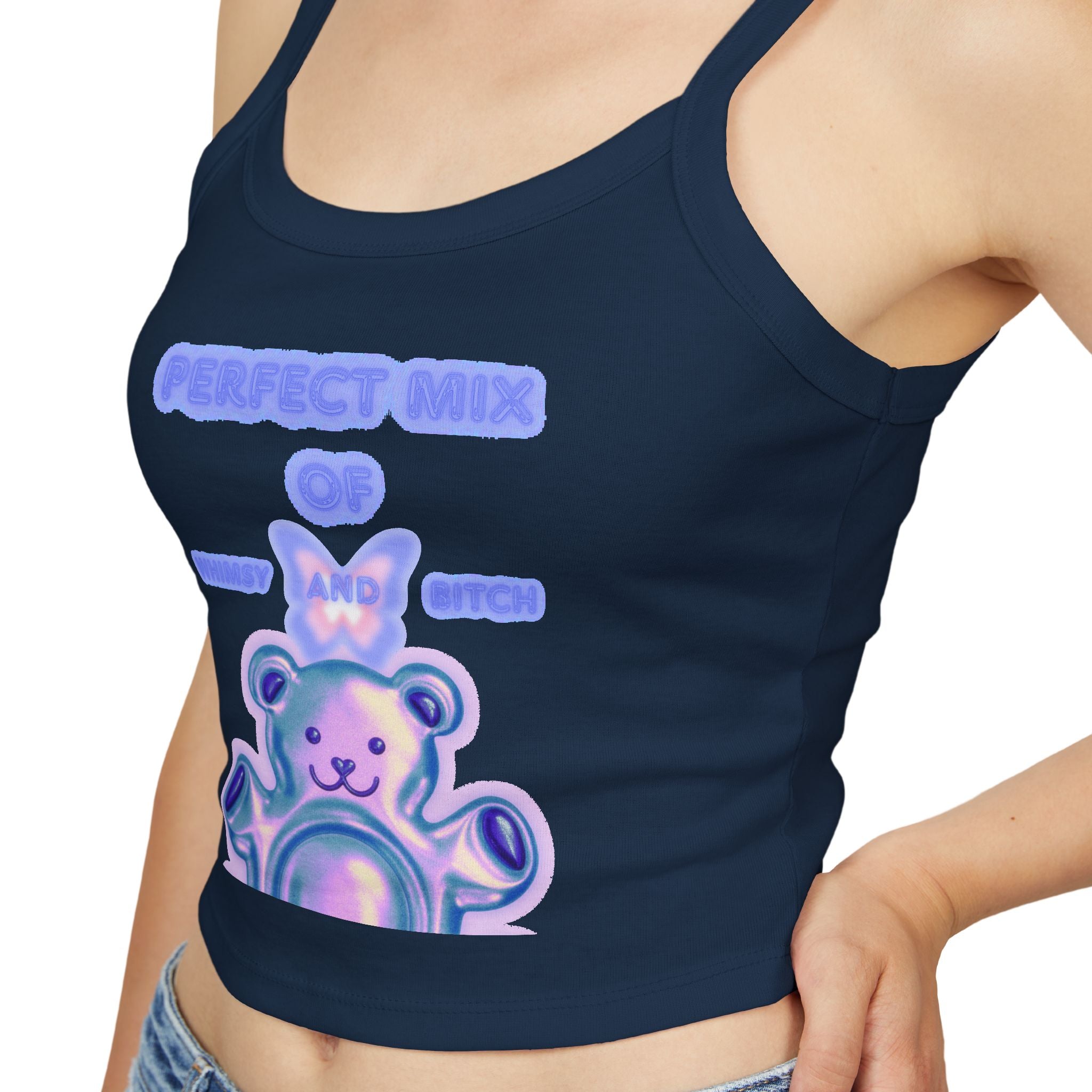 Cute Pastel Bear Spaghetti Tank — "Perfect Mix of Sugar and Spice" Crop Top