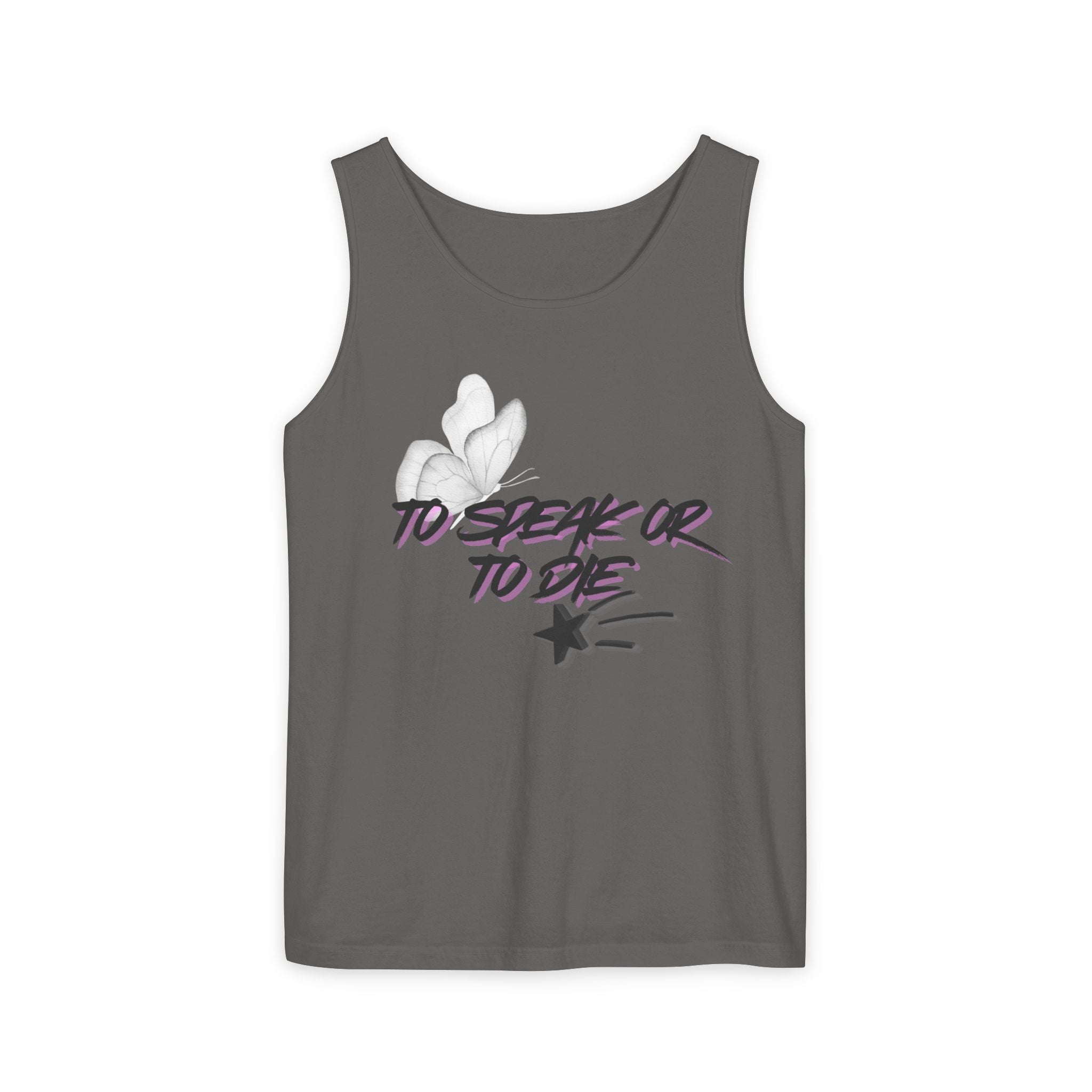 Tank Top — "To Speak or To Die" Graphic Tank with Floral Accent