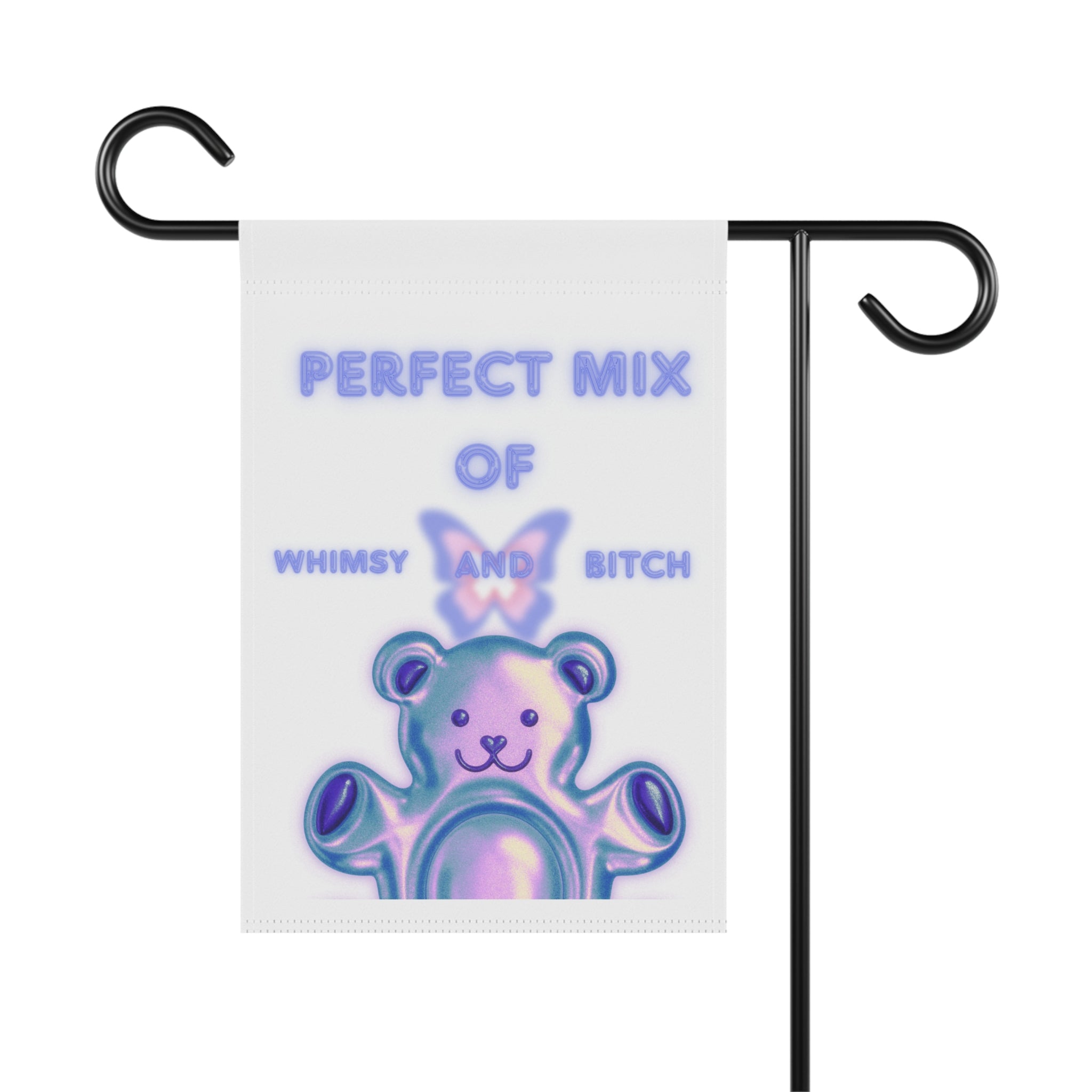Perfect Mix of Whimsy and Bitch Garden Flag – Cute Iridescent Bear Decorative Banner