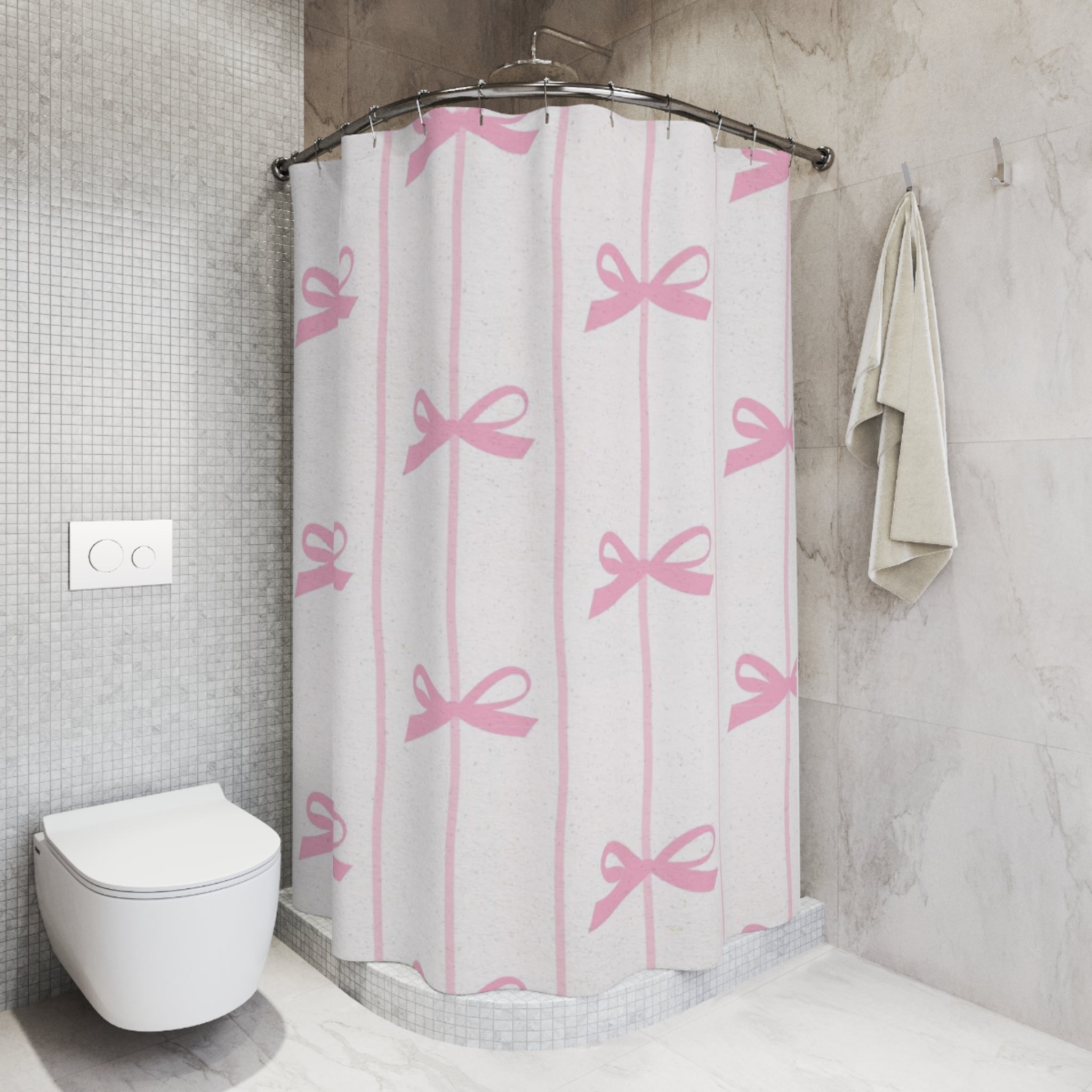 Pink Bow Shower Curtain — Cute Girly Bathroom Decor