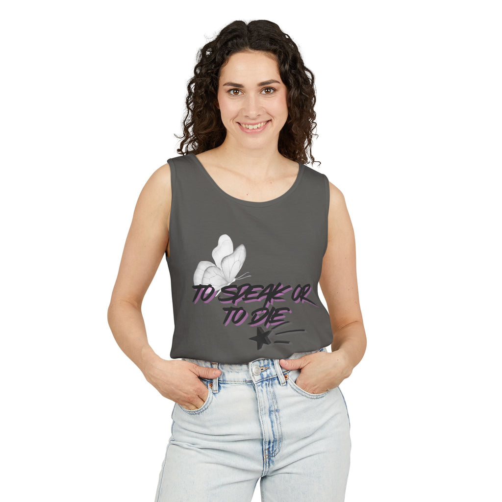 Tank Top — "To Speak or To Die" Graphic Tank with Floral Accent