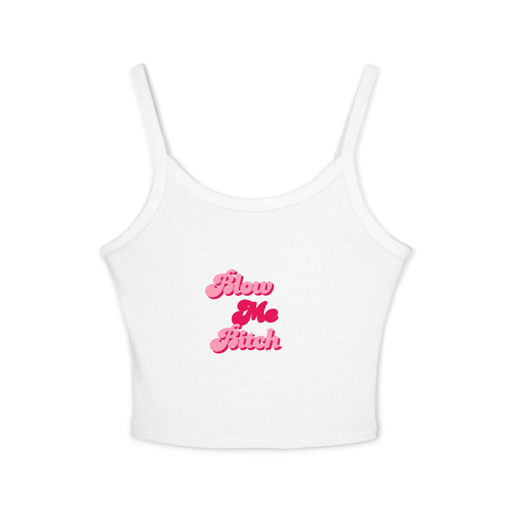 Spaghetti Tank Top — Pink 'Blow Me Bitch' Retro Script Crop Top