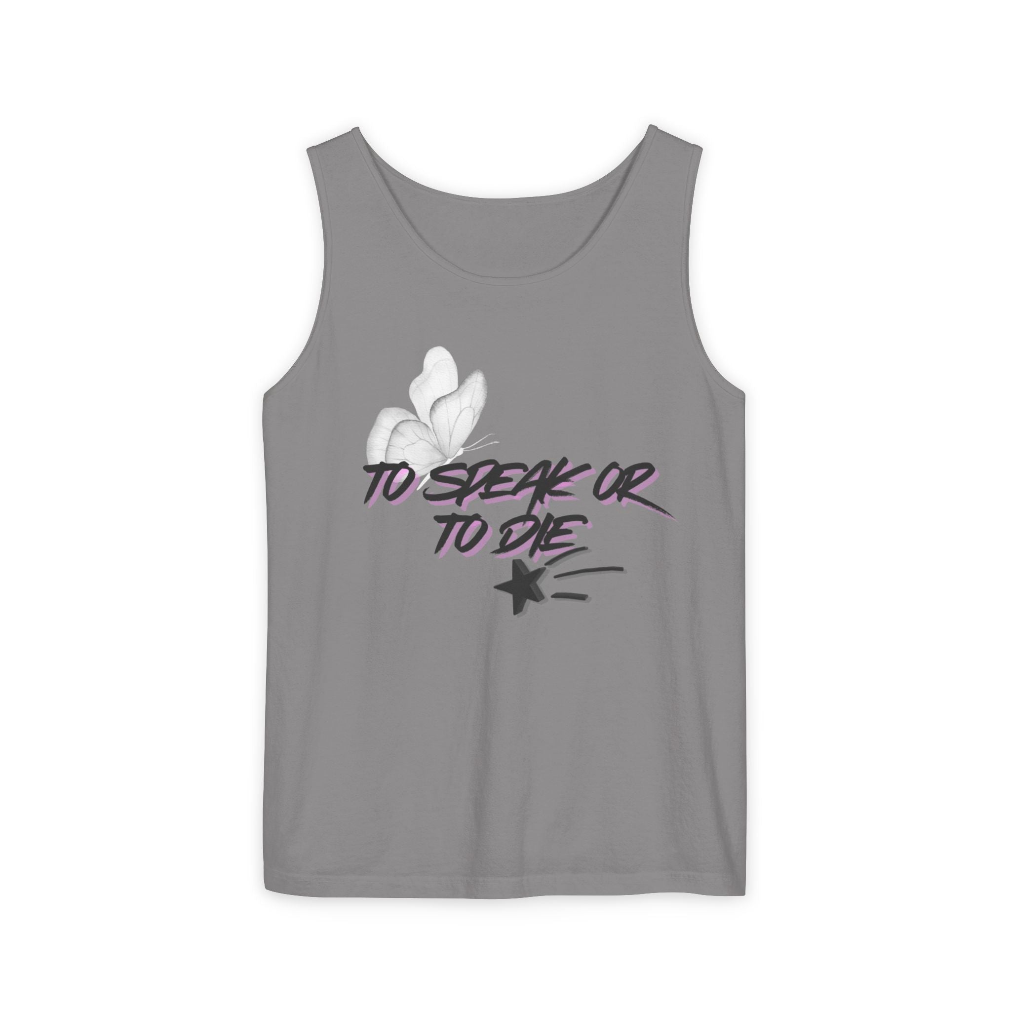 Tank Top — "To Speak or To Die" Graphic Tank with Floral Accent