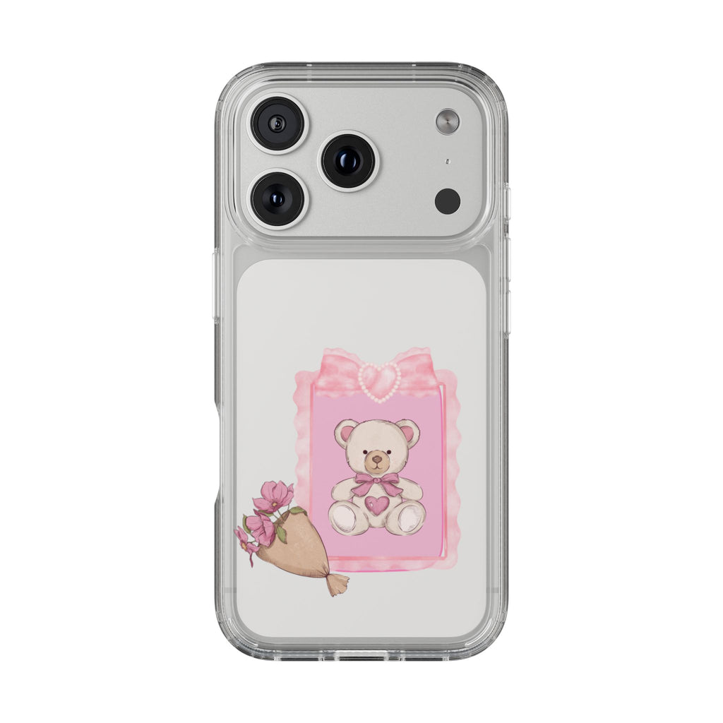 Clear Phone Case — Pink Teddy Bouquet Design