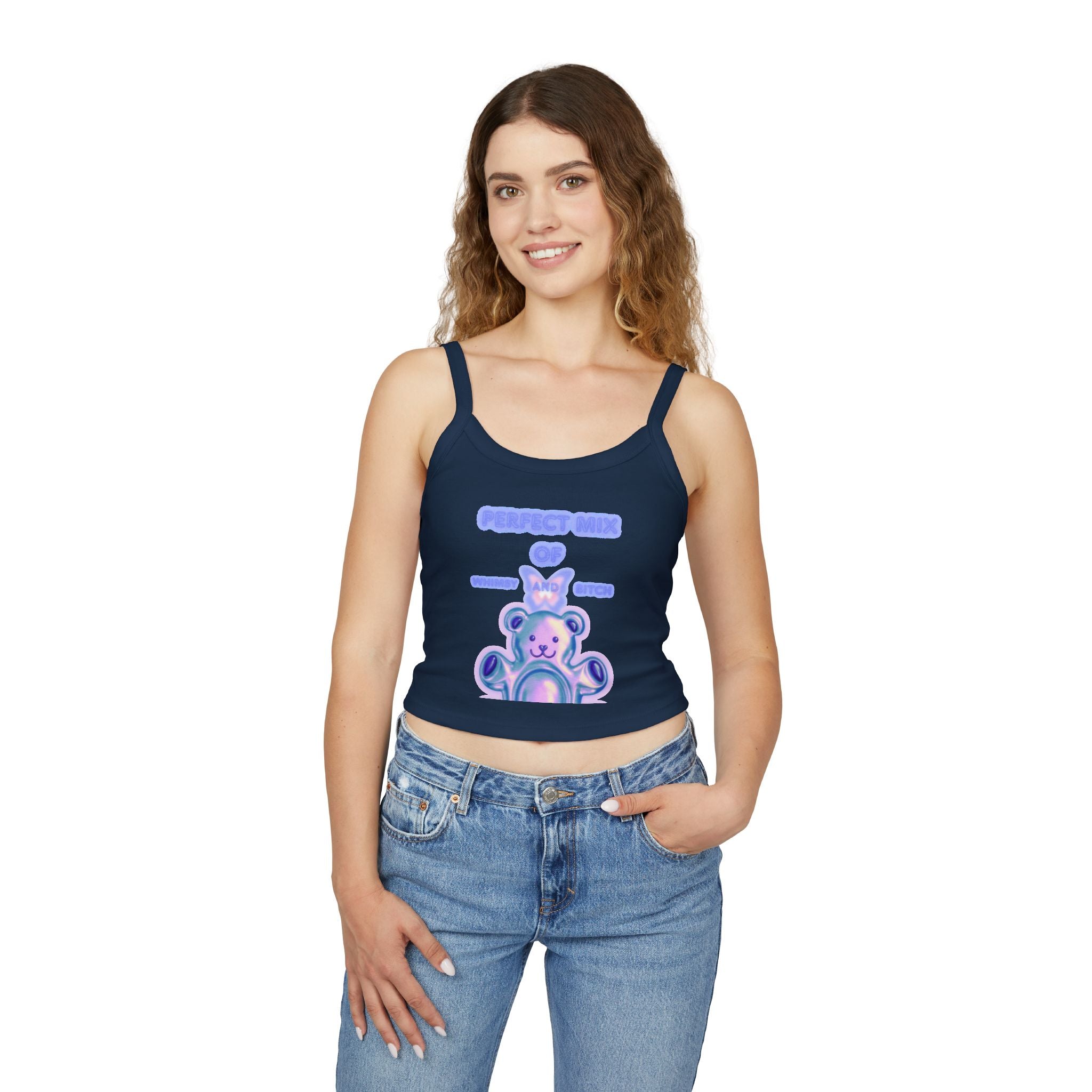 Cute Pastel Bear Spaghetti Tank — "Perfect Mix of Sugar and Spice" Crop Top