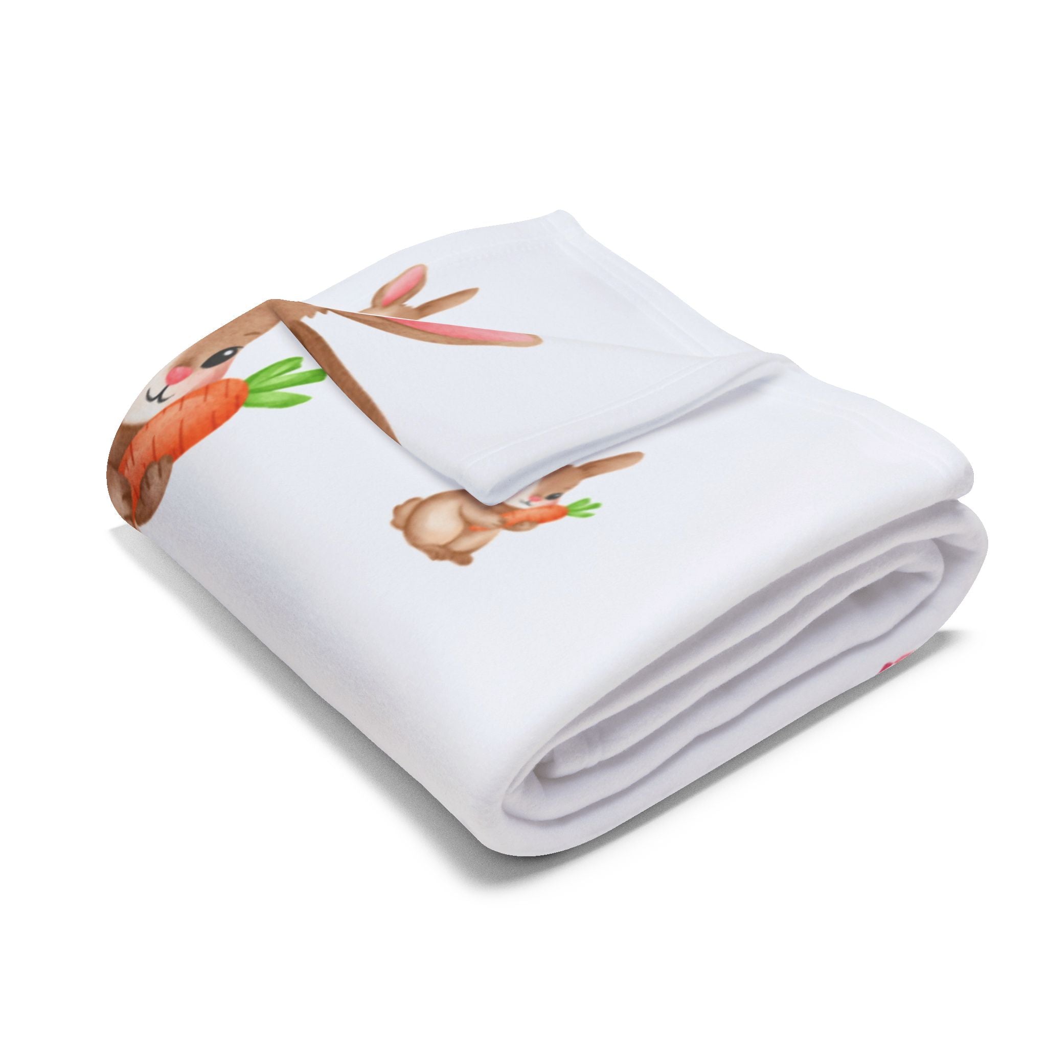 Cute Bunny Carrot Fleece Blanket — Pastel Ribbon Easter Throw