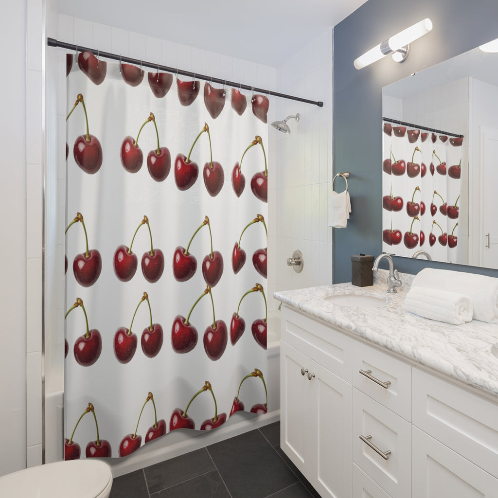 Cherry Pattern Shower Curtain — Retro Red Fruit Bathroom Decor