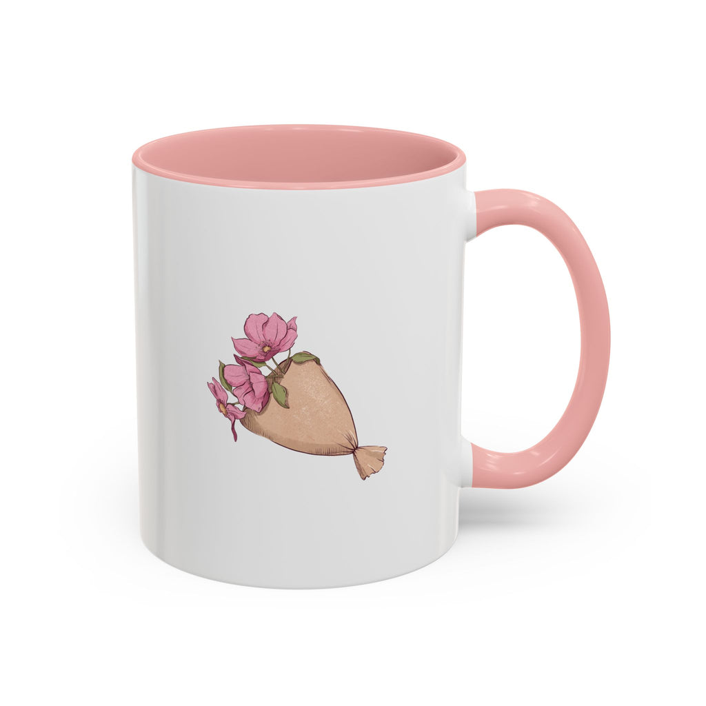 Pink Floral Bouquet Accent Coffee Mug – Cute Rose Wrapped Bouquet Design (11/15 oz)