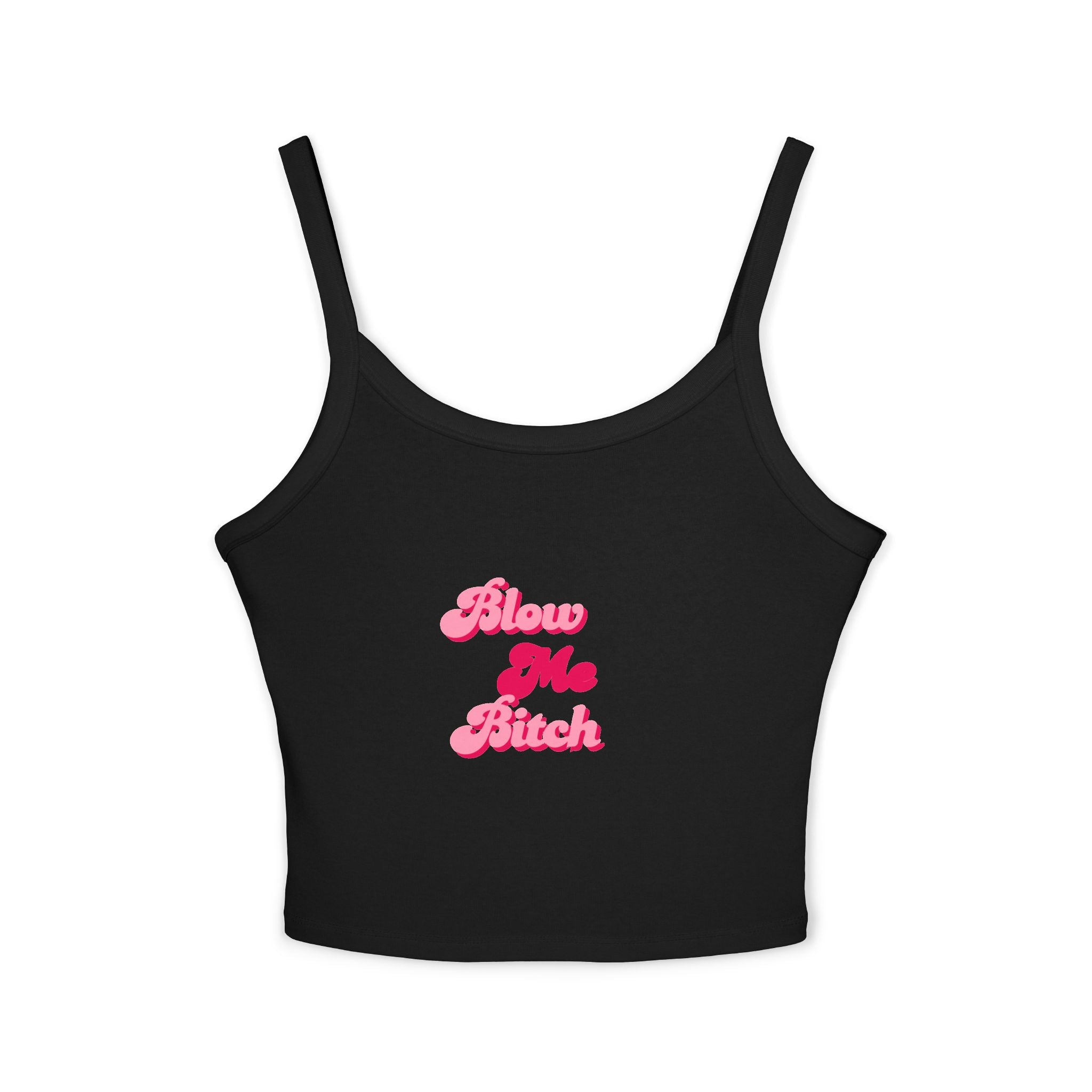 Spaghetti Tank Top — Pink 'Blow Me Bitch' Retro Script Crop Top