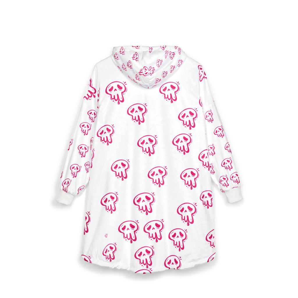 Hooded Blanket — Pink Drip Skull Oversized Cozy Hoodie Blanket
