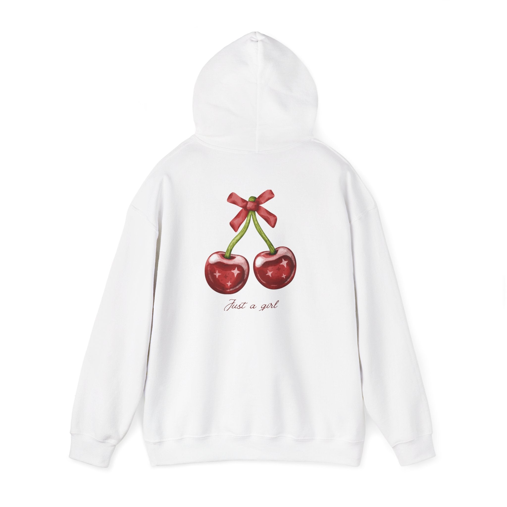 Cherry Graphic Hoodie — "Just a Girl" Vintage Fruit Pullover